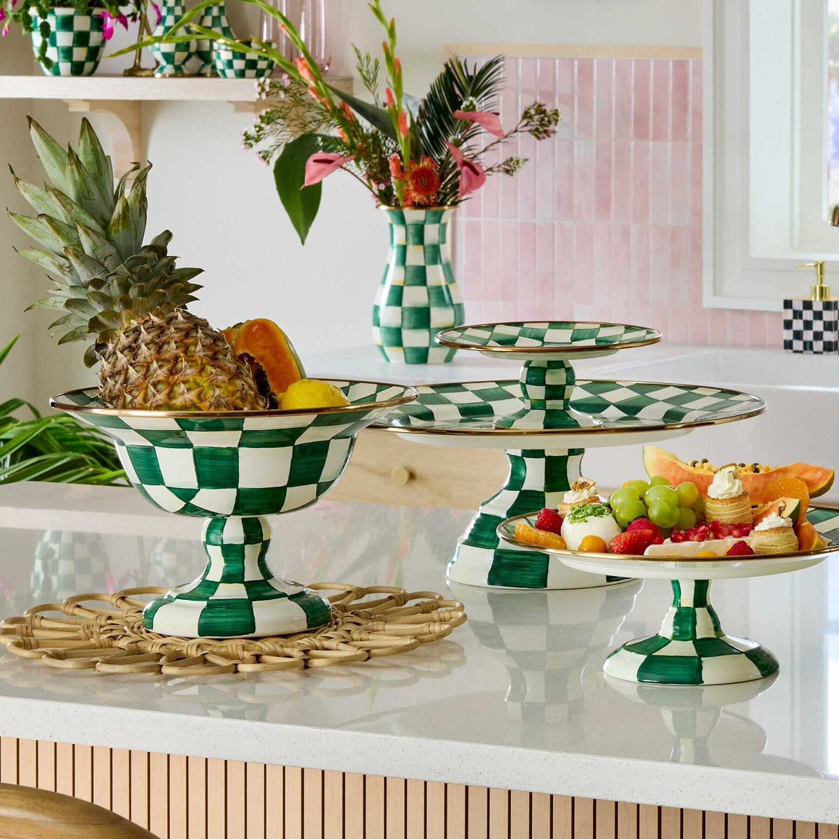 Emerald Check Large Compote by MacKenzie-Childs