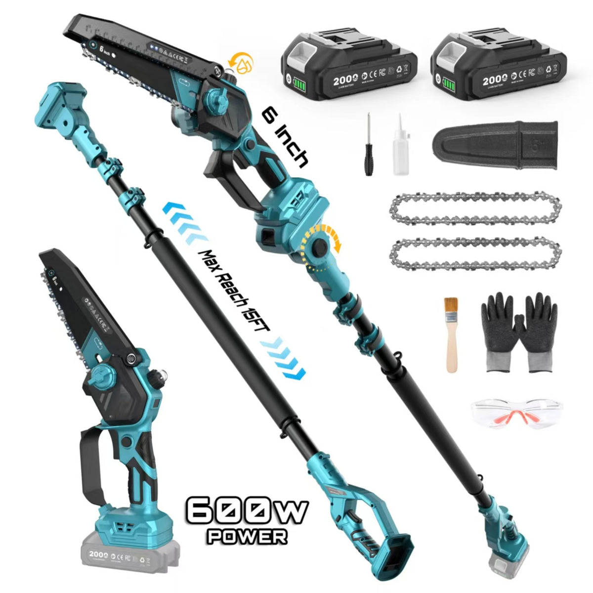 2-in-1 Cordless Mini Chainsaw and Pole Saw with 16-Foot Extension Pole