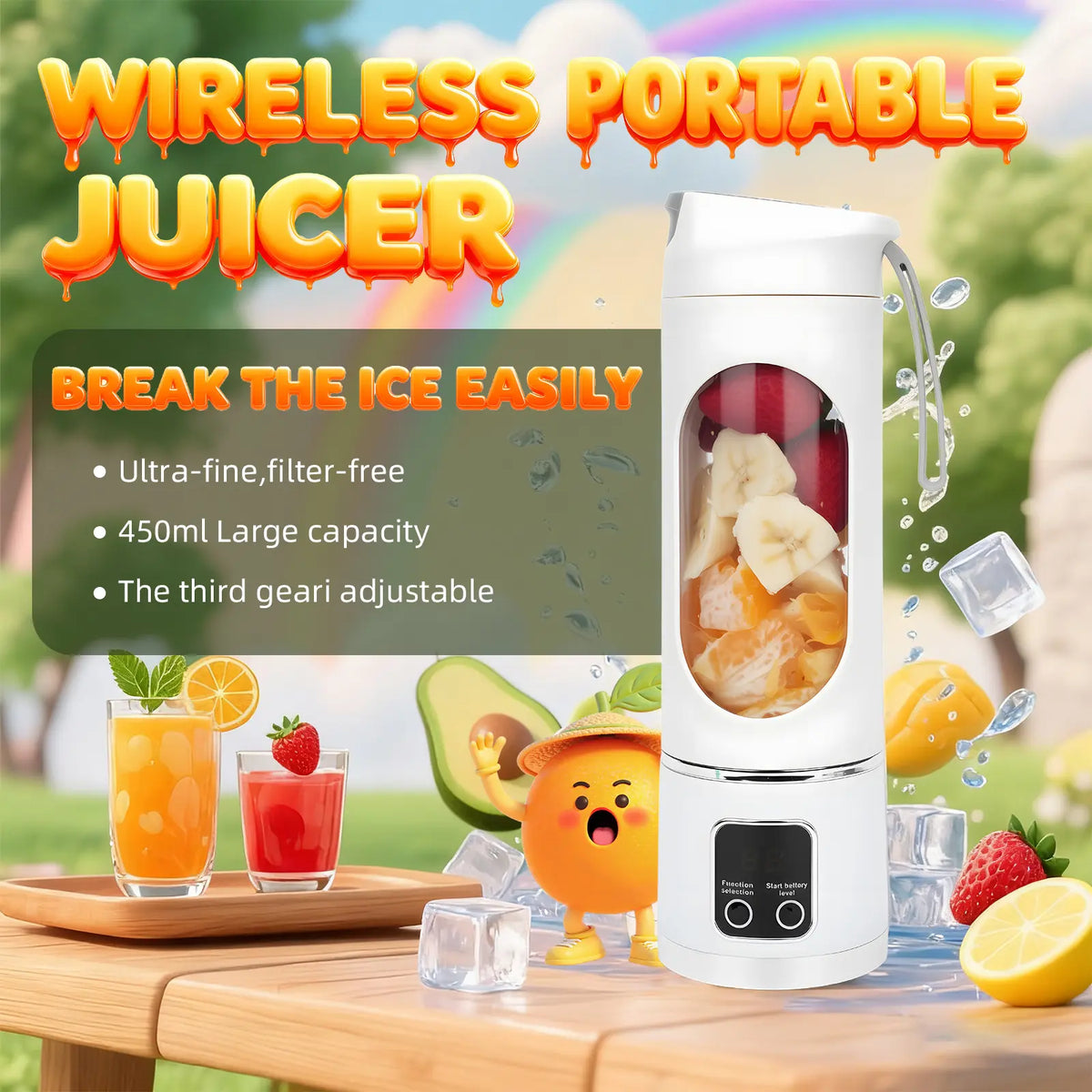 Portable, rechargeable mini blender (suitable for fruit, vegetables, etc.)—enjoy smoothies anytime, anywhere. Perfect for travel, back-to-school, or workouts