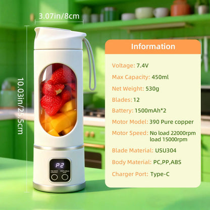 Portable, rechargeable mini blender (suitable for fruit, vegetables, etc.)—enjoy smoothies anytime, anywhere. Perfect for travel, back-to-school, or workouts