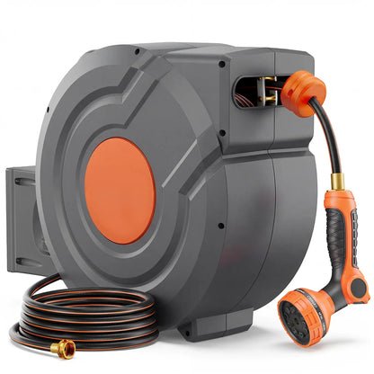 Retractable Garden Hose Wall Mount Reel 90ft/100ft/130ft with 6.5ft Guide Hose