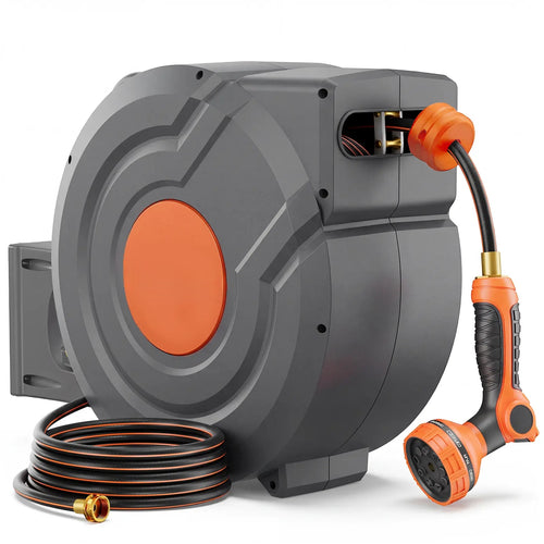 Retractable Garden Hose Wall Mount Reel 90ft/100ft/130ft with 6.5ft Guide Hose
