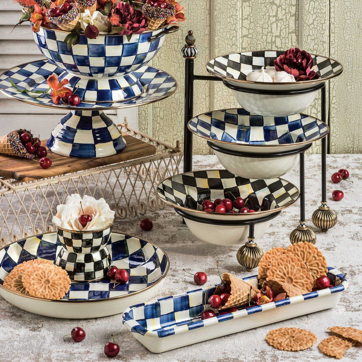 Royal Check Enamel Serving Bowl