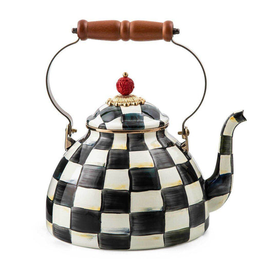 Iconic Black & White Courtly Check Enamel Tea Kettle by Mackenzie-Childs 2.84L