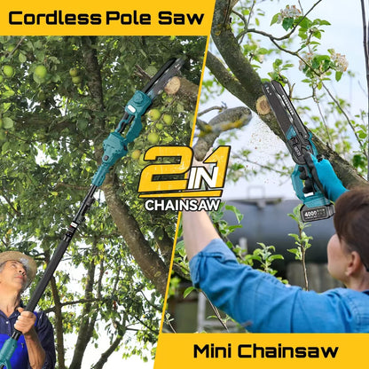 2-in-1 Cordless Mini Chainsaw and Pole Saw with 16-Foot Extension Pole