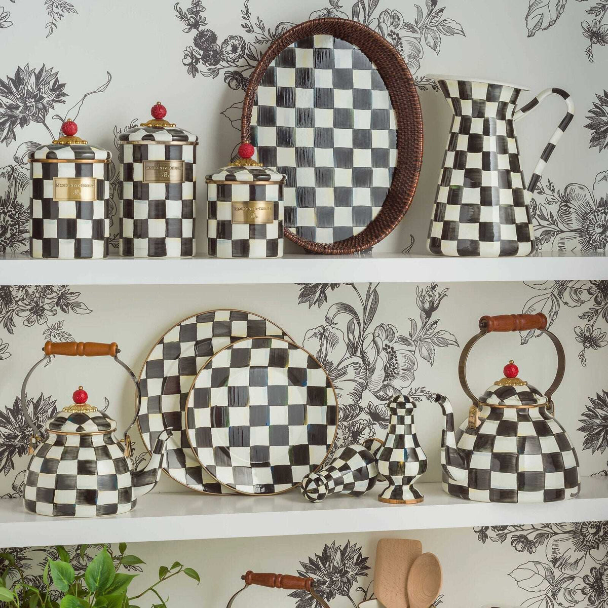 Luxury Dining - Courtly Check Enamel Dinner Plate by Mackenzie Childs