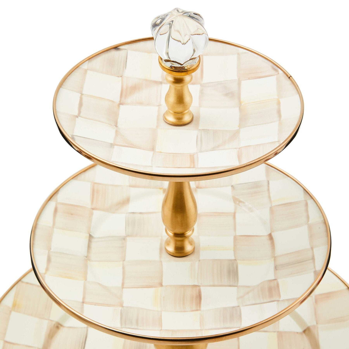 Mocha Check Three Tier Sweet Stand by MacKenzie-Childs