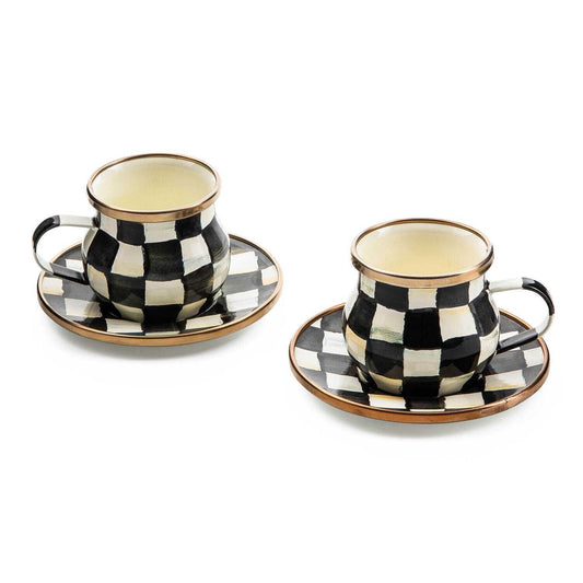 Courtly Check Enamel Espresso Cup & Saucer Set