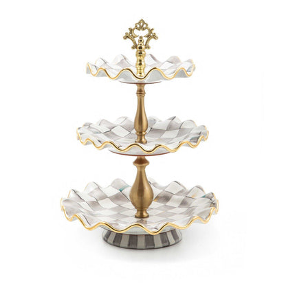 Sterling Check Fluted Ceramic Three Tier Sweet Stand