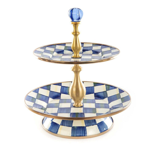 Royal Check Luxury Blue Enamel Two Tier Sweet Stand