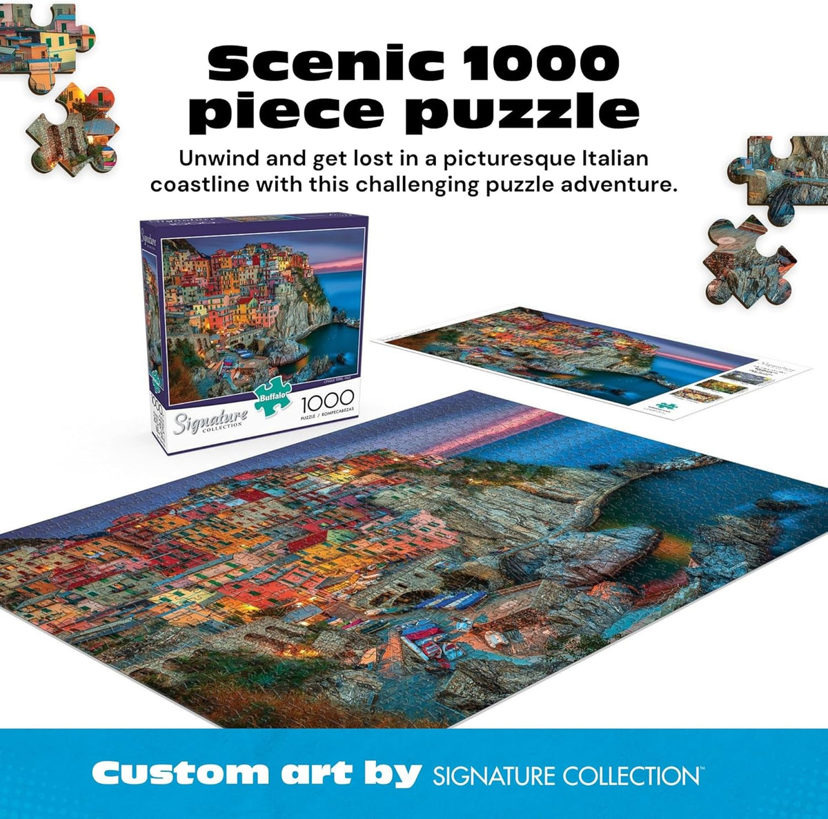 Cinque Terre 1000 Piece Puzzle for Adults - Jigsaw Puzzles - Challenging Italy Coastal Scene with Poster