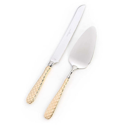 MacKenzie-Childs Gold Check Cake Serving Set