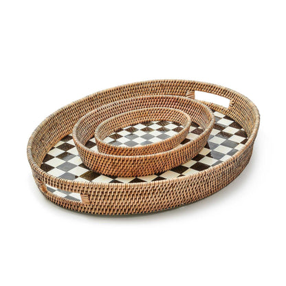 Courtly Check Small Enamel & Rattan Serving Tray