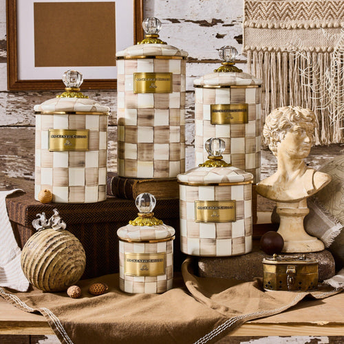 Mocha Check Enamel Canisters