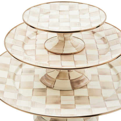 Mocha Check Small Pedestal Platter